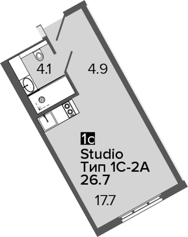 Квартира студия 26.7 м², 15/16 эт., Апарт-отель «ARTSTUDIO M103»